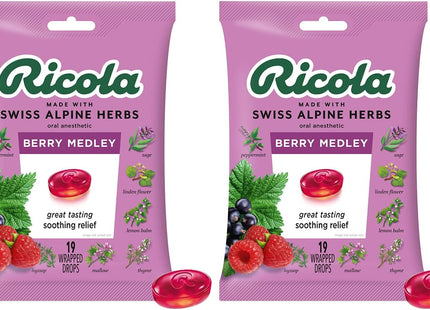 Ricola Berry Medley Bag, Cough Suppressant Throat Drops, Naturally Soothing Relief 19 Count (Pack Of 6)