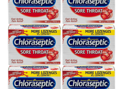 Chloraseptic Fast Acting Soar Throat Lozenges, Cherry Flavor, 18 Count (Pack Of 36)