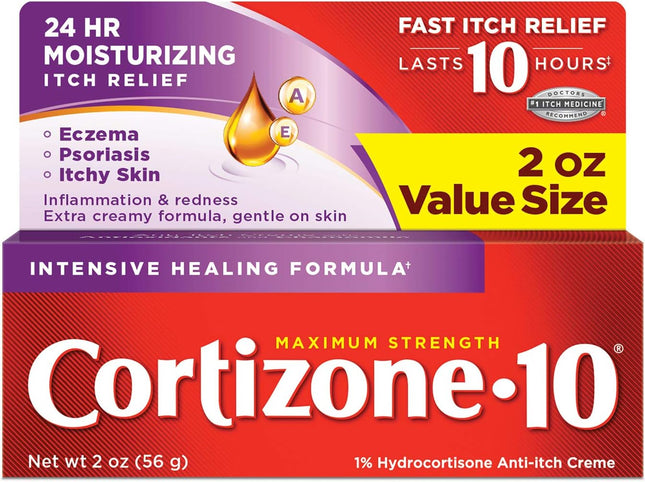 Cortizone 10 Intensive Healing Hydrocortisone,  Anti Itch Cream 2 Oz (Pack Of 12)