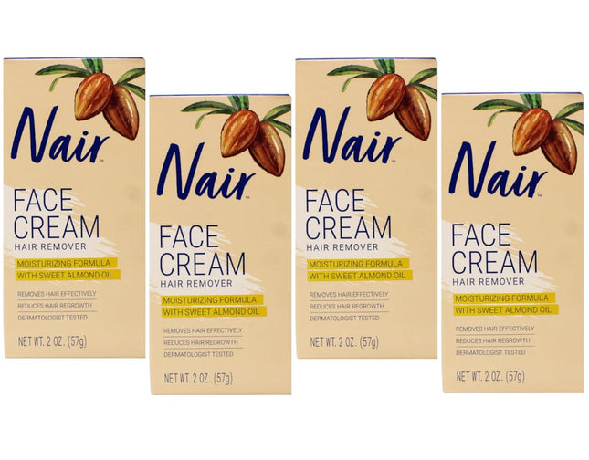 Nair Moisturizing Facial, For Upper Lip Chin And Face Hair Removal Cream, With Sweet Almond Oil, 2 Ounce (Pack Of 4)