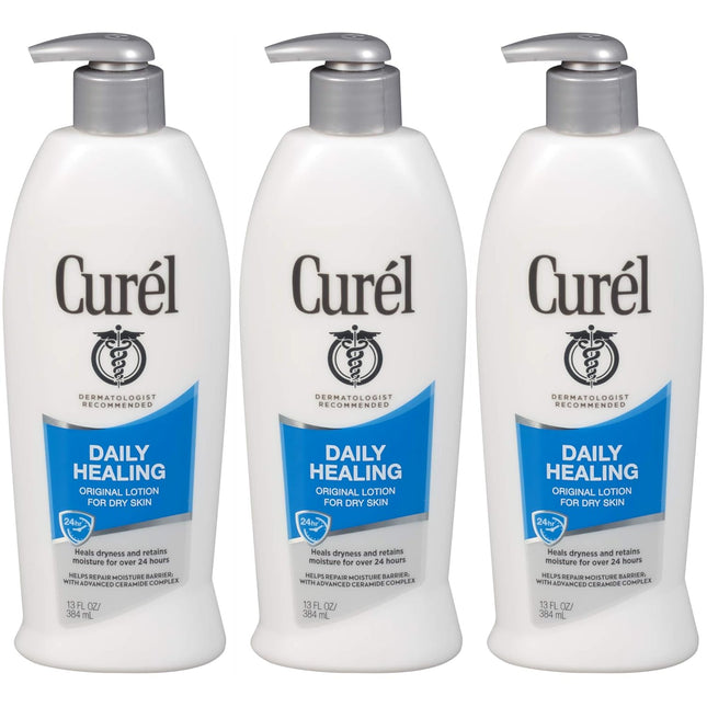 Curel for Dry Skin Daily original Healing Hand And Body Lotion, Pump Bottle Unscented, 13 Fl Ounce (Pack Of 3)