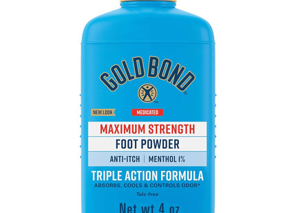 Gold Bond Medicated Maximum Strength Foot Powder, Menthol, Triple Action,Talc-Free,4 Ounce (Pack Of 6)