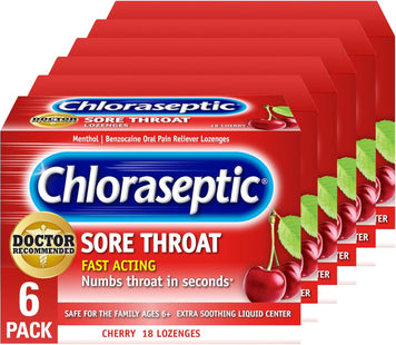 Chloraseptic Fast Acting Soar Throat Lozenges, Cherry Flavor, 18 Count (Pack Of 6)