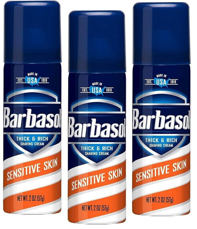 Barbasol Sensitive Skin Thick & Rich Shaving Cream for Men, Travel Size, 2 Ounce (Pack Of 3)