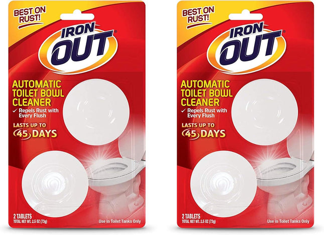 IRON OUT Automatic Toilet Bowl Cleaner, Repel Rust and Hard Water Stains with Every Flush, Tablets, 2.5 Ounce 2 Count Each (Pack Of 2)