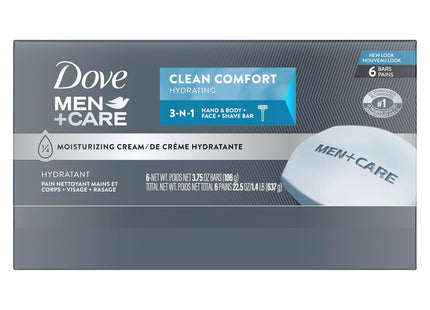 Dove Men+Care Moisturizer Cream, Body and Face Soap Bar, Clean Comfort 3.75 Ounce 6 bar Each (Pack Of 8)