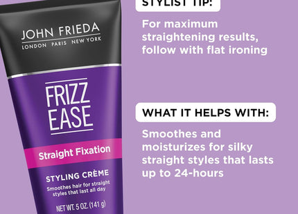 John Frieda Anti Frizz, Frizz Ease Straight Fixation Milk Protein + Almond Oil Styling Cream, Dry Hair, 5 fl oz (Pack Of 2)