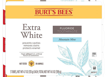 Burt`s Bees Extra White Toothpaste, Fluoride Toothpaste, Natural Flavor, Mountain Mint, 4.7 oz (Pack Of 3)