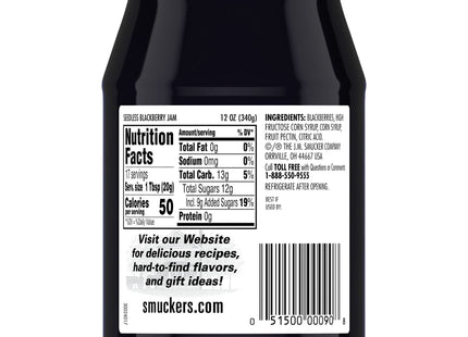 Smucker's Seedless Blackberry Jam, 12 Oz Jar(Pack Of 12)