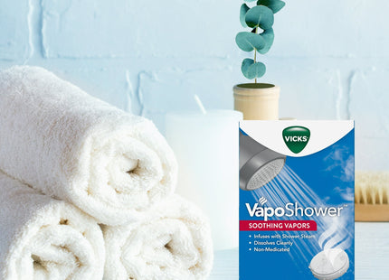 Vicks Vaposhower, Shower Tablet, Soothing Non-medicated, Eucaplytus & Menthol, Vapor Steam, 5 Count (Pack Of 6)