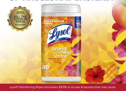 Lysol Disinfectant Multi-Surface Antibacterial Cleaning Wipes, Mango and Hibiscus, 80 Count (Pack Of 24)