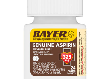 Genuine Bayer Aspirin Pain Reliever Fever Reducer 325mg Coated Tablets 24 Ct (Pack Of 12)