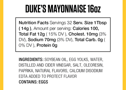 Duke's Real Mayonnaise, original recipe, Gluten-free, Smooth & Creamy, 16 Ounce (Pack Of 12)