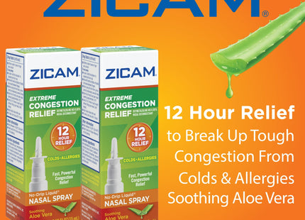 Zicam Extreme, Congestion Relief, No-Drip Nasal Spray, Soothing Aloe Vera, 0.5 Ounce (Pack Of 7)