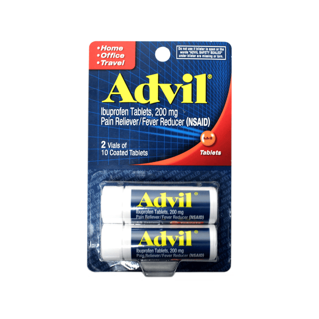 Advil Coated Tablets Pain Reliever and Fever Reducer, Ibuprofen 200mg, 10 Count (Pack Of 2)