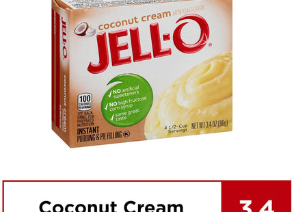 Jell-O Coconut Cream, Artificially Flavored, Instant Pudding & Pie Filling Mix, No Artificial Sweeteners, 3.4 Ounce (Pack Of 12)