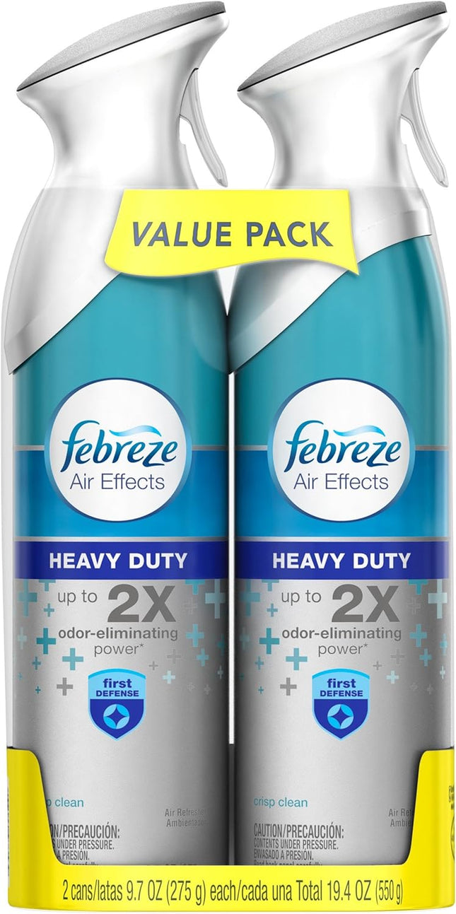 Febreze AIR Effects Air Freshener, Handheld Aerosol, Odor-Eliminating, Heavy Duty Crisp Clean, 8.8 oz (Pack Of 2)