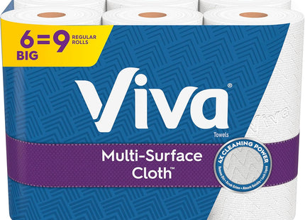 Viva Multi-Surface Cloth Paper Towels, 6 Big Rolls = 9 Regular Rolls, 2Ply, 83 Sheets Per Roll, (Pack Of 6)