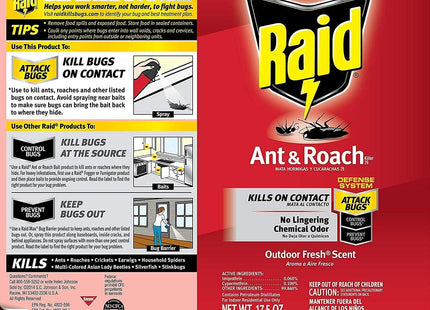 Raid Ant & Roach Killer Defense System, Outdoor, Aerosol, Fresh Scent 17.5 Ounce (Pack Of 4)