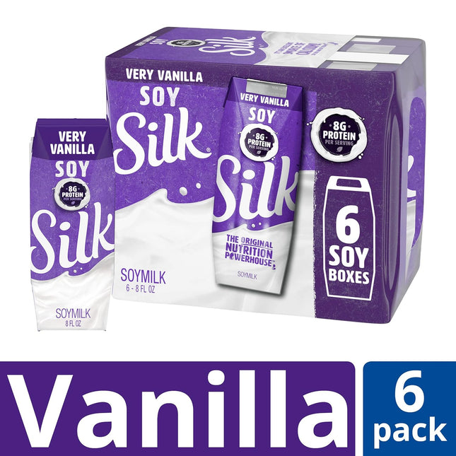 Silk Milk Shelf-Stable Soymilk Singles, Very Vanilla, Dairy-Free, Vegan, Non-GMO Project Verified, 8 oz. (Pack Of 36)