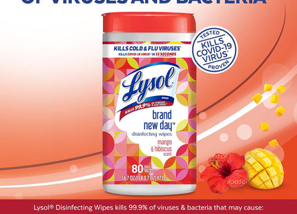 Lysol Disinfectant Multi-Surface Antibacterial Cleaning Wipes, Mango and Hibiscus, 80 Count (Pack Of 24)