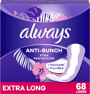 Always Xtra, Anti-Bunch, Xtra Protection, Daily Liners for Women, Extra Long, 68 Count (Pack Of 6)