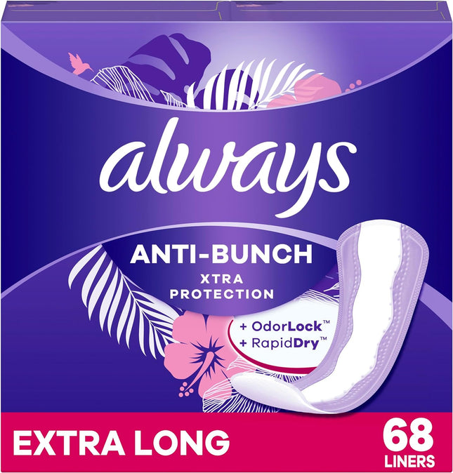 Always Xtra, Anti-Bunch, Xtra Protection, Daily Liners for Women, Extra Long, 68 Count (Pack Of 12)