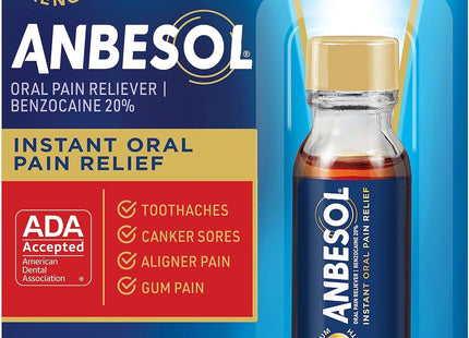 Anbesol Liquid Maximum Strength Oral Anesthetic Liquid, Instant Oral Pain Relief 0.41 Ounce (Pack Of 12)