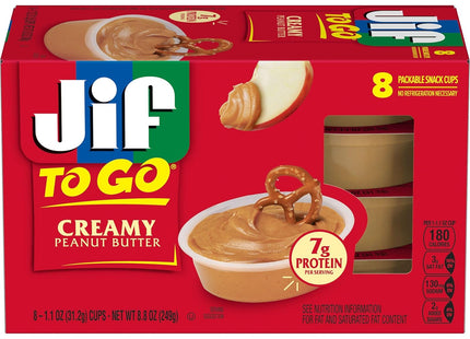 Jif To Go Creamy Peanut Butter Cups Creamy, Smooth and Creamy Texture, Snack Size Packs, 1.5 Ounce 8 Cups Each, (Pack Of 1)