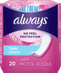 Always Incredibly, Thin Daily Panty  Liners, Regular, Unscented 20 Count (Pack Of 2)