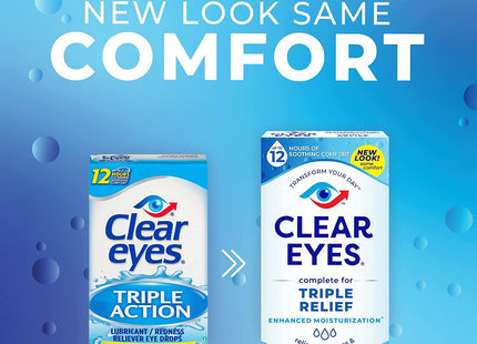 Clear Eyes Triple Relief Lubricant Eye Drops 0.5 Fl Oz (Pack Of 12)