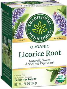 Traditional Medicinals Organic Licorice Root, Caffeine Free, Herbal Tea, 16 Count (Pack Of 24)