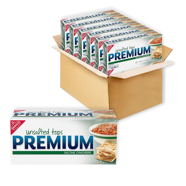 Nabisco Premium Unsalted Tops Saltine Crackers, Crispy, Square, Low Salt Crackers, 16 Ounce (Pack Of 12)