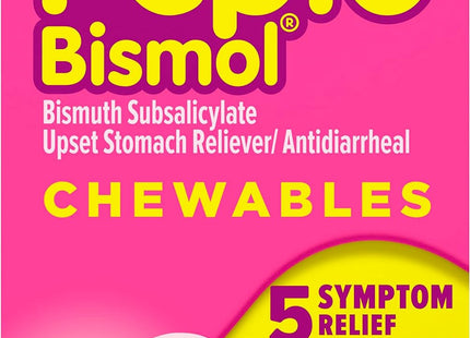 Pepto Bismol Chewable Tablets, for Indigestion Upset Stomach and Diarrhea, 5 Symptom, Fast Relief, Original Flavor, 30 Count (Pack Of 24)