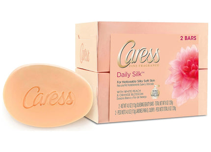 Caress Daily Silk Beauty Bars, White Peach & a Blend of Silk Orange Blossom, 4.25 oz 2 Bar (Pack Of 8)