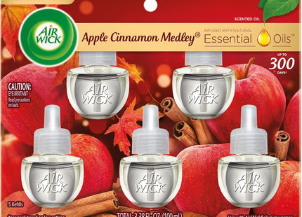 Air Wick Plug in Scented Oil Refill, Apple Cinnamon Medley, Air Freshener, Essential Oils, Fall Scent, 5 Count, (Pack Of 12)