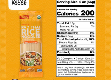 Lotus Foods Organic Brown Rice Pad Thai Asian Style Noodles, Stir Fry, Whole Grain, Non GMO, 8 Ounce (Pack Of 12)