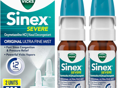 Vicks Sinex Severe Original Nasal Spray, Decongestant, 12 Hour, Fast Relief, 0.50 Ounce (Pack Of 2)