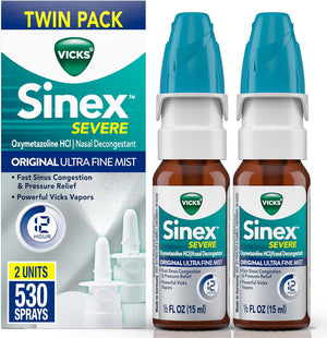 Vicks Sinex Severe Original Nasal Spray, Decongestant, 12 Hour, Fast Relief, 0.50 Ounce (Pack Of 2)