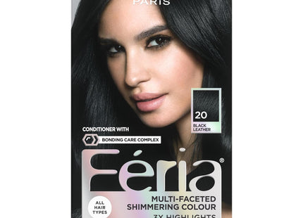 L'Oreal Paris Feria, Multi-Faceted Shimmering Color, with 3X the highlights, Permanent Hair-Color 20 Black, Leather Natural Black, (Pack Of 4)