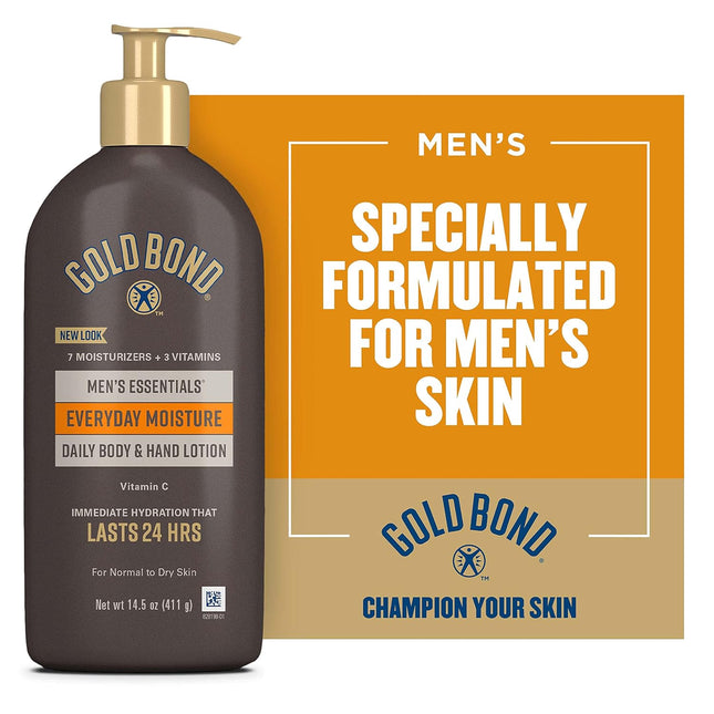 Gold Bond Men's Essentials Everyday Moisture Daily Body And Hand Lotion, With Vitamin-C 14.5 Ounce (Pack Of 7)