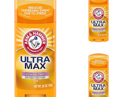 Arm & Hammer Ultra-Max Solid Anti-Perspirant Deodorant, Powder Fresh, 2.6 Ounce (Pack Of 3)