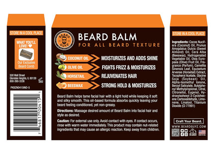 Beard Guyz Beard Balm With Grotein Moisturize Soften Tame Natural Ingredients 3 Oz (Pack Of 12)