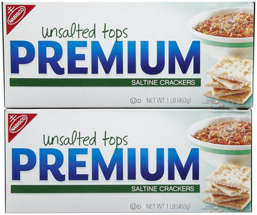 Nabisco Premium Unsalted Tops Saltine Crackers, Crispy, Square, Low Salt Crackers, 16 Ounce (Pack Of 2)