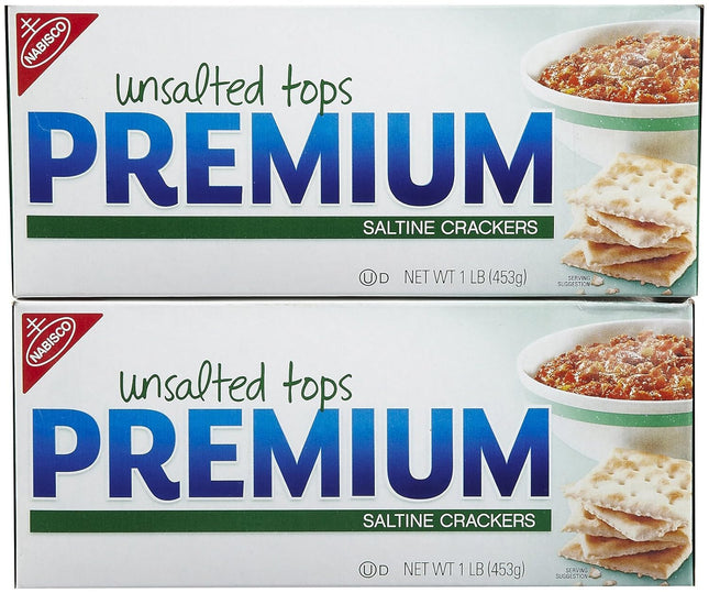 Nabisco Premium Unsalted Tops Saltine Crackers, Crispy, Square, Low Salt Crackers, 16 Ounce (Pack Of 2)