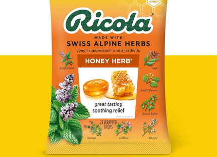 Ricola Honey Herb Herbal Cough Suppressant Throat Drops, 24 Count Bag (Pack Of 7)