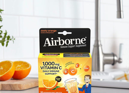 Airborne 1000mg Vitamin C Immune Support Effervescent Tablets, Zesty Orange, 20 Count (Pack Of 2)