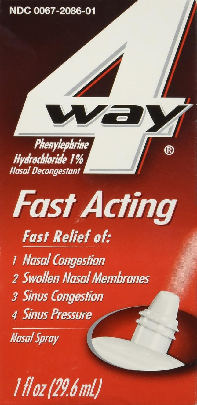 4Way Fast Acting Nasal Spray for Sinus Congestion Relief 1 Fl Oz Spray Bottle (Pack Of 9)