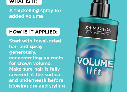 John Frieda Volume Lift Blow-Dry Hair Lotion, Root Booster Thickening Spray, with Air-Silk Technology 6 Fl Ounce (Pack Of 1)