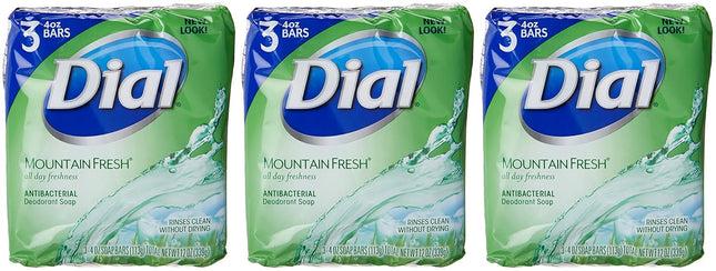 Dial Antibacterial Deodorant Bar Soap, Mountain Fresh, for Unisex, 3 Bars 4 Ounce Each (Pack Of 3)